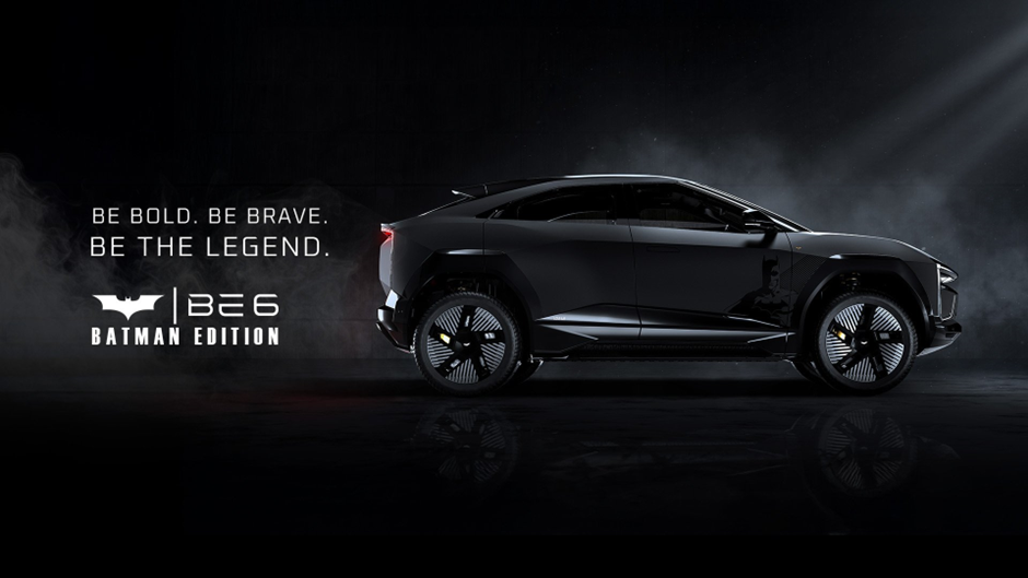 Mahindra BE 6 Batman Edition electric SUV in Satin Black with gold Batman emblems